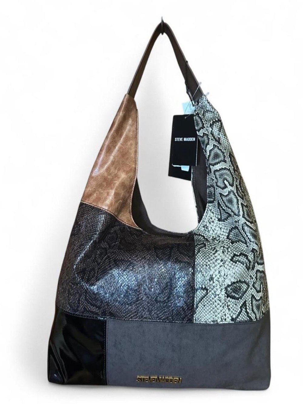 Steve Madden BCAREY Slouchy Hobo with Matching Crossbody, Brown Snakeskin Multi